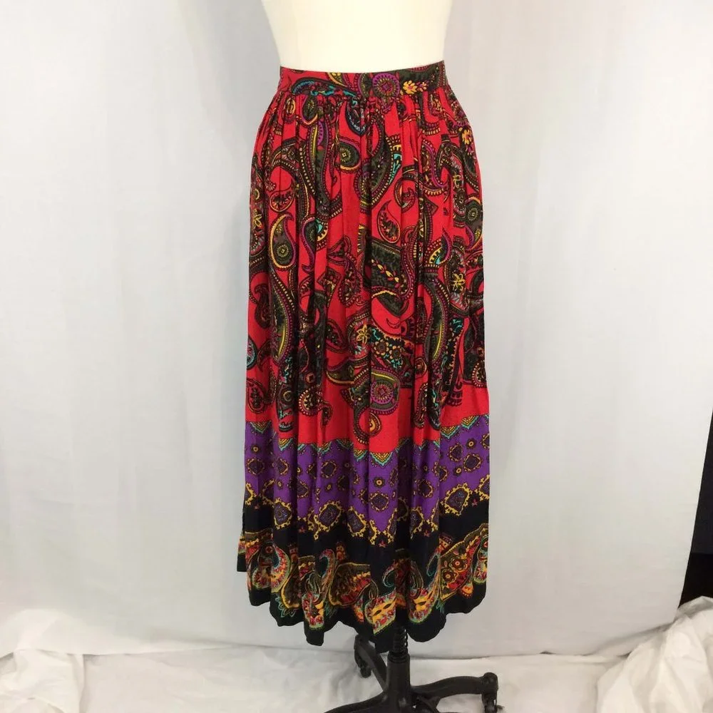 Vintage Wild 80's Pleated Paisley Skirt, 8